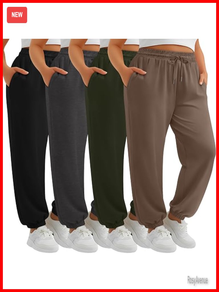 Women's Plus Size Sweatpants Drawstring Loose Fit Joggers With Pockets 4 Pack